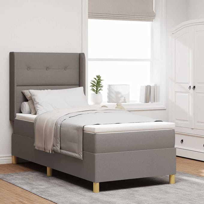 vidaXL - Boxspring - bed - met - LED-stripverlichting - Taupe - 100 - x - 200 - cm - Stof