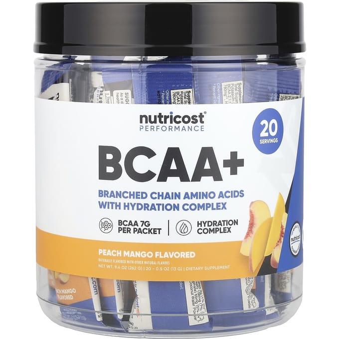 Nutricost, Performance, BCAA+, Pêche Mangue, 20 sachets, 13 g (0,5 once) chaque