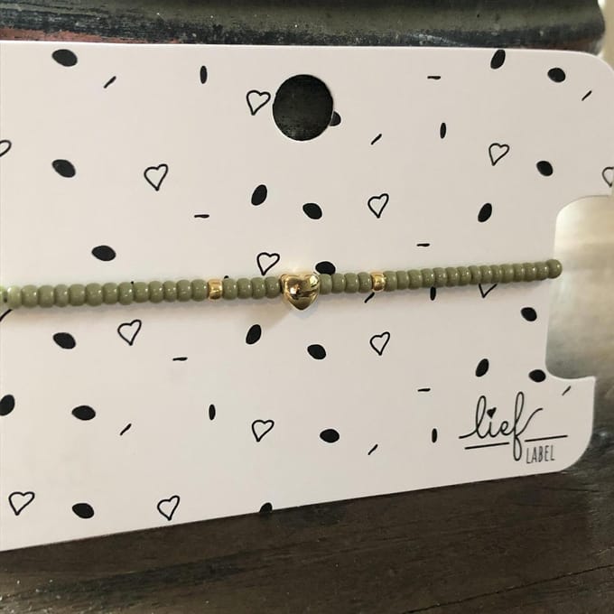 Armbandje Beads Green Heart goud