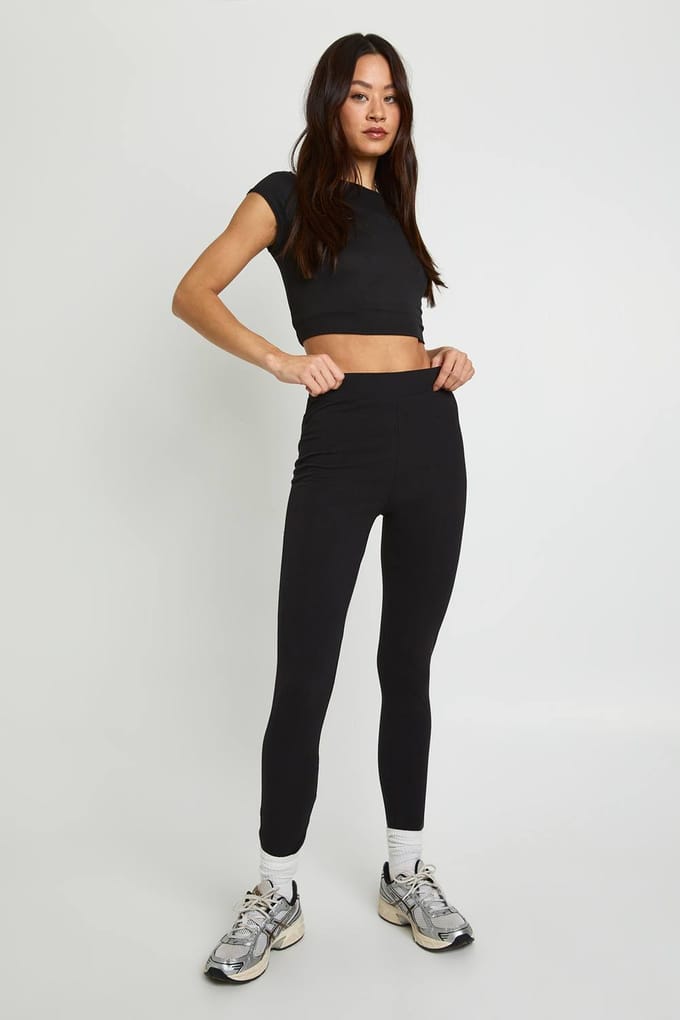 boohoo Dames Legging met hoge taille in lange uitvoering | Zwart | Maat: 40
