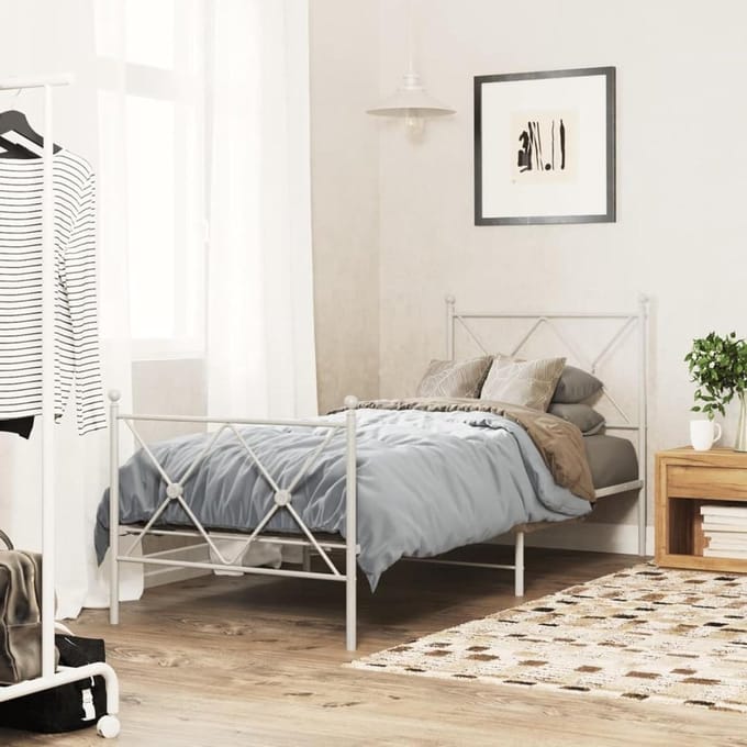 Bedframe Metaal - Stevig Bedframe - Slaapkamer Inrichting - Met Hoofdsteun - 80 x 200 cm - Wit