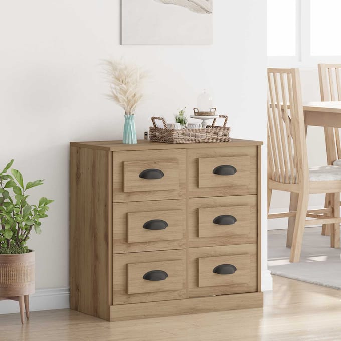 vidaXL - Dressoir - Artisan - Eiken - 70 - x - 35,5 - x - 67,5 - cm - Bewerkt - hout