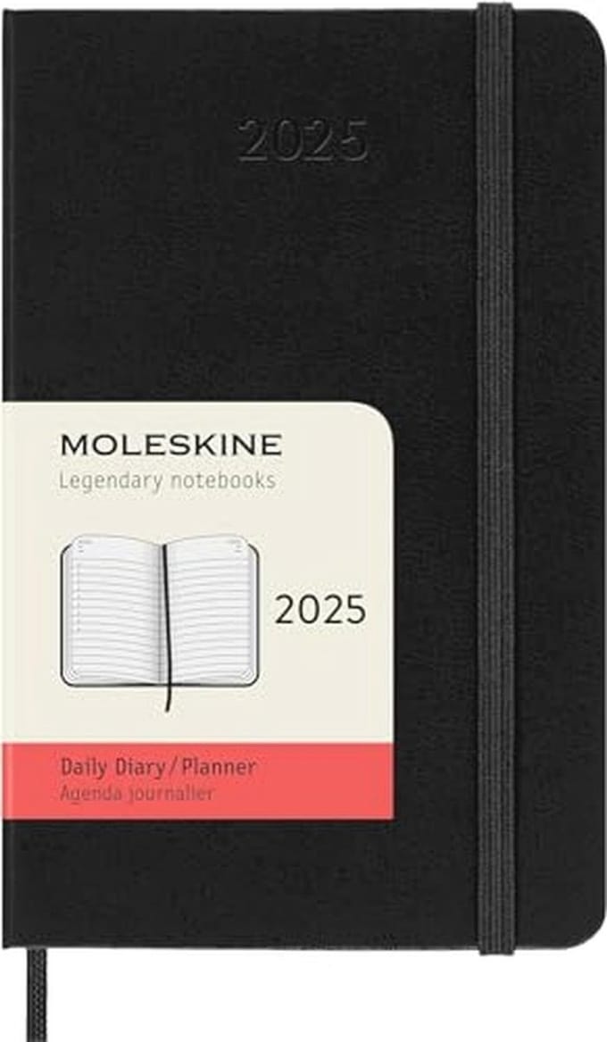 Dagelijkse Agenda 2025 - 12 Maanden Planner met Harde Kaft en Elastische Sluiting - Zakformaat 9x14 cm