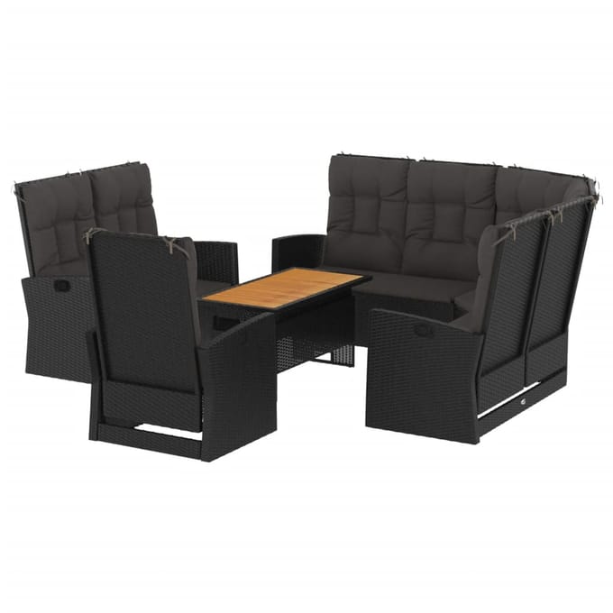 vidaXL - 4-delige - Loungeset - met - kussens - poly - rattan - zwart