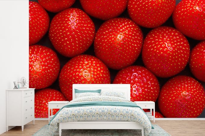 Behang - Fotobehang Close-up van aardbeien - Breedte 420 cm x hoogte 280 cm