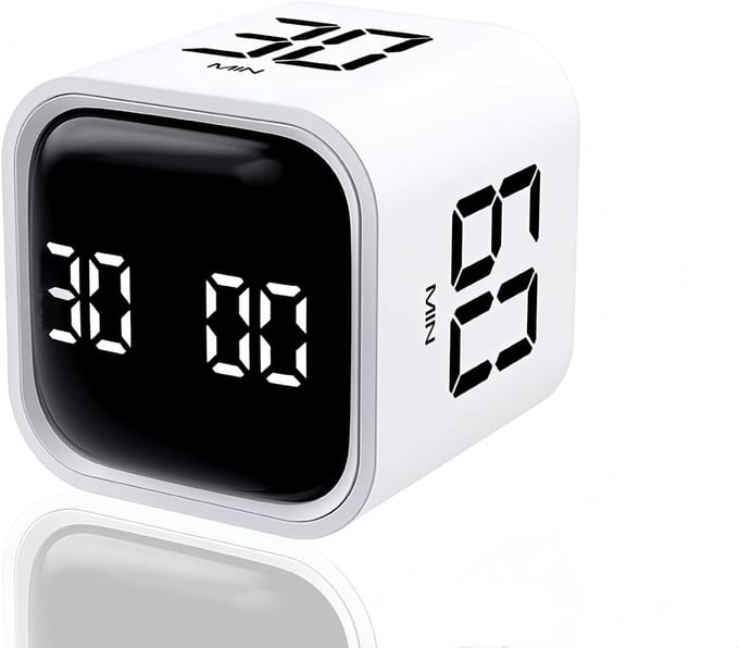 Timer - Wekker - Pomodoro Dobbel - Focus Timer Kubus - Digitale Afteltimer voor Werk & Studie - USB-C Oplaadbaar - Zwaartekracht Sensor - Time Management Tool - Wit