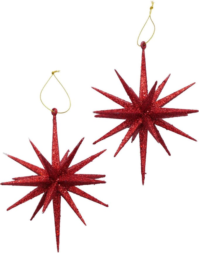 Boltze Home kersthanger ster glitter rood 2 stuks kerstdecoratie.