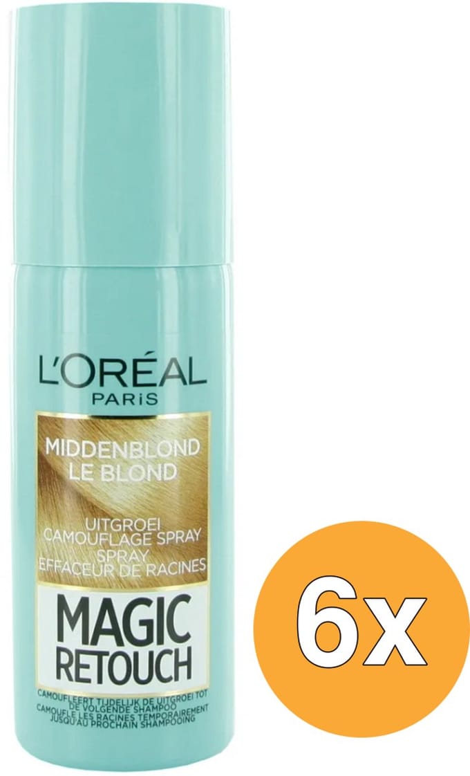 L'Oréal Paris Magic Retouch Middenblond Camouflerende Uitgroeispray Voordeelverpakking - 6 x 75ml
