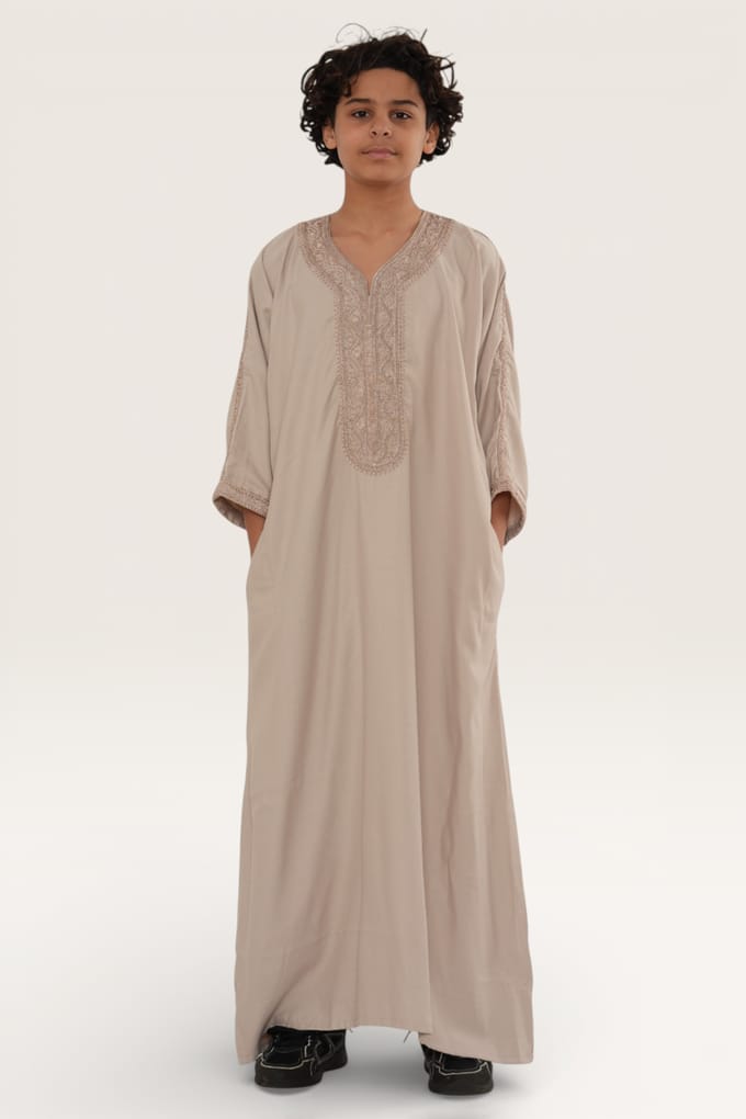 Kinderen jongens beige Marokkaanse Thobe gewaad Djellaba Gandoura Eid Jubba LFS-K-HM66