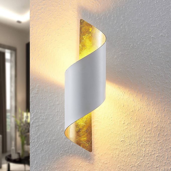 Lindby - wandlamp - 1licht - IJzer - H: 35 cm - E14 - wit, goud