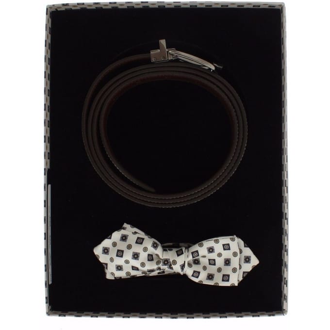 Dolce & Gabbana Wit Zijde Strik Leder Herenriem Geschenkverpakking
