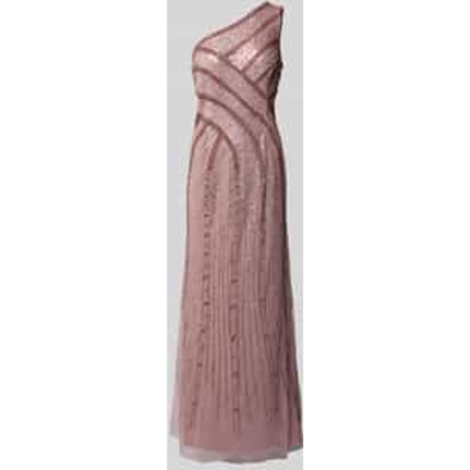 Avondjurk met glitter mesh in one shoulder-design