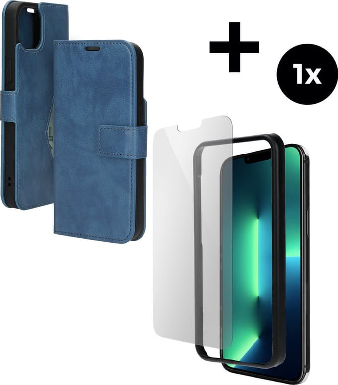 Mobiparts Classic Wallet hoesje geschikt voor Apple iPhone 14 Plus met 1 Screenprotector van Gehard Glas - Blauw