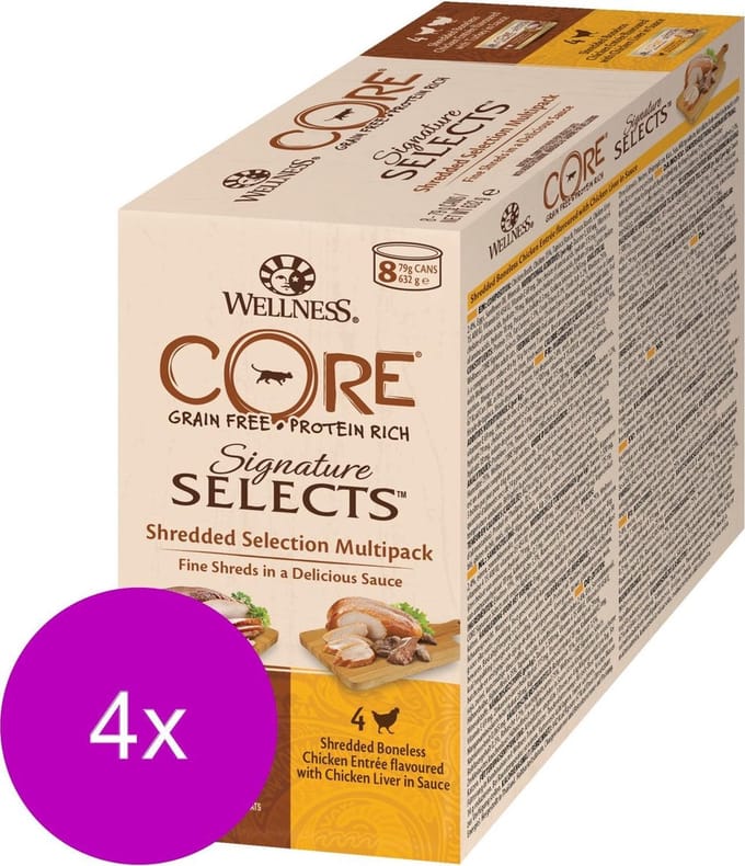 Wellness Core Signature Selects Shredded Multi-Pack - Kattenvoer - 4 x Mix 8x79 g
