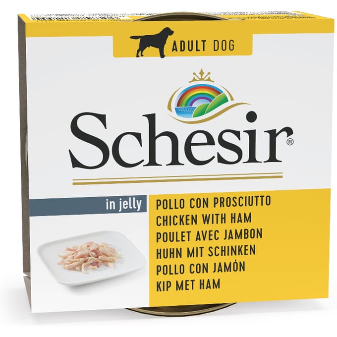 Schesir Hond Blik Gelei 150 g - Hondenvoer - 10 x Kipfilet&Ham