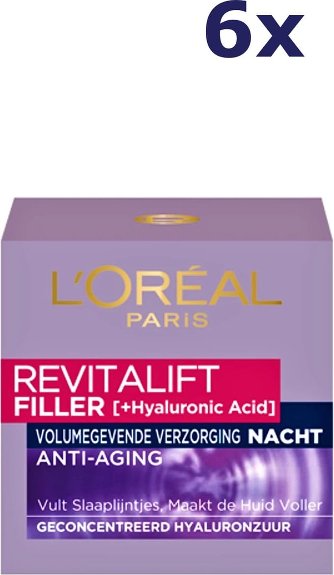 L'Oréal - Revitalift Filler Nachtcrème - 6 x 50 ml - Voordeelverpakking