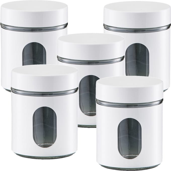Zeller Voorraadpot - 5x - 600 ml - wit - met venster - luchtdicht - voedsel bus