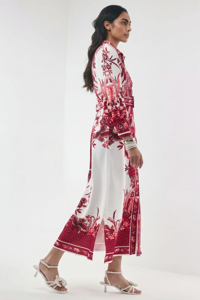Bloemige Maxi Shirtjurk met Ceintuur