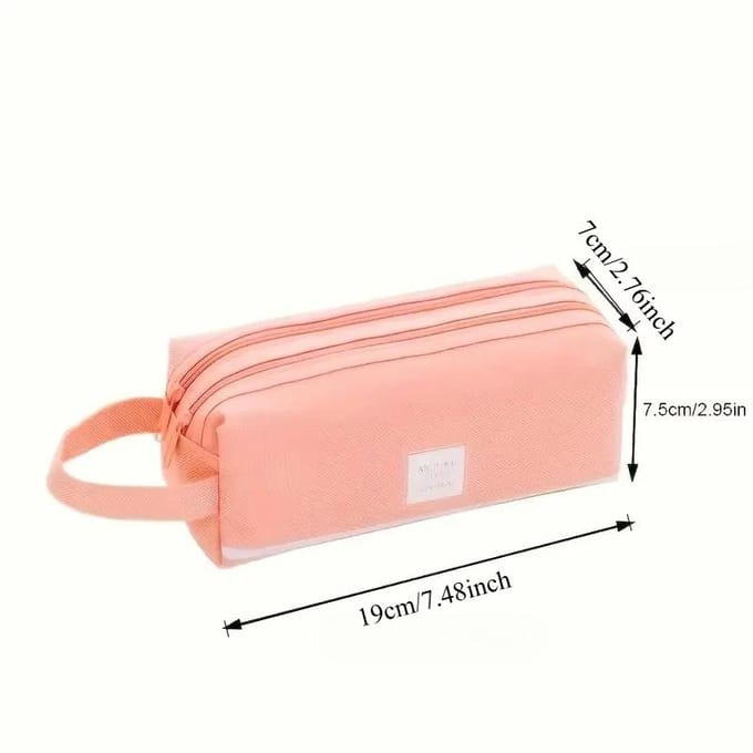 1pc Trousse à Crayon Grande Capacité Double Couche Design Double Fermeture Éclair Portable Organisateur Multifonctionnel pour École Bureau Usage Quotidien gris