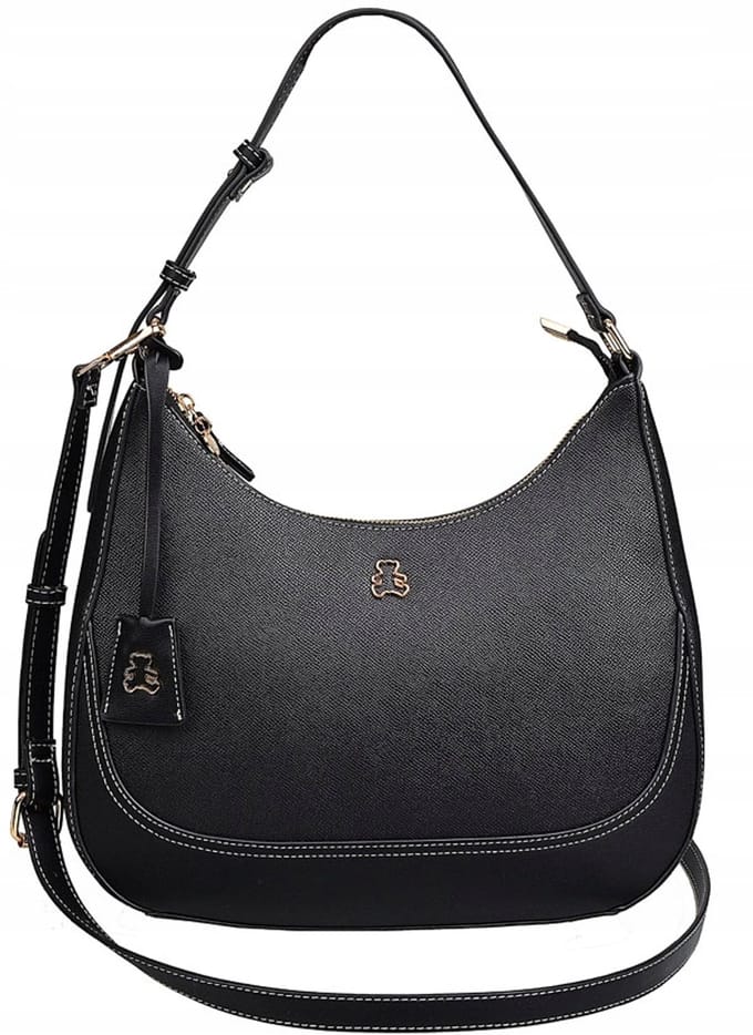 LuluCastagnette Dames Handtas Zwart met Beer & Goudkleurige Details