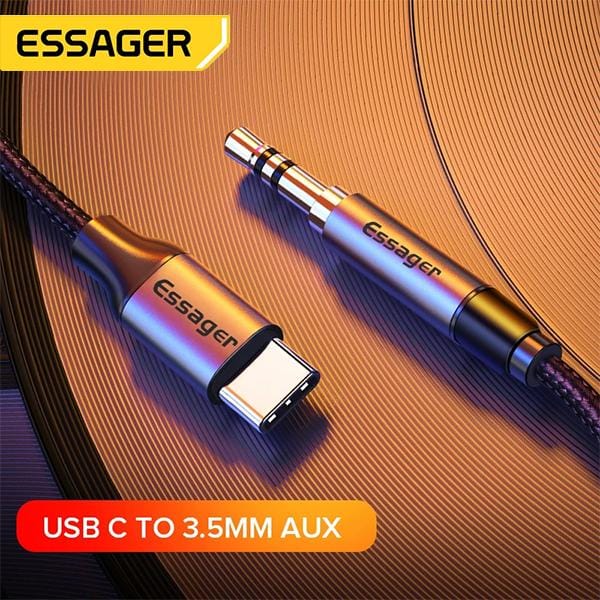 Essager® USB-C naar 3.5mm Jack Aux Kabel DAC Connector 1 meter Grijs -USB C naar 3.5mm Audio Jack | USB C Aux Adapter | 3.5mm Audiojack | 2-in-1 | Type USB-C | USB-C Charge | Adapter | Smartphone 3.5 Audio Jack
