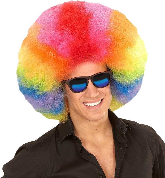 Afro pruik regenboogkleur
