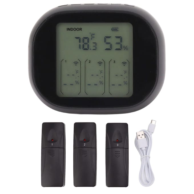 Binnen Buiten Thermometer Celsius Fahrenheit Schakelen Zichtbaar 's Nachts Draadloos Zwart Temperatuur gray