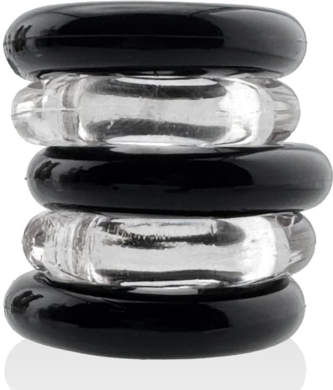 Hünkyjunk - Jacker - 5-Stack Stapelbare Cockringen - Zwart/Transparant