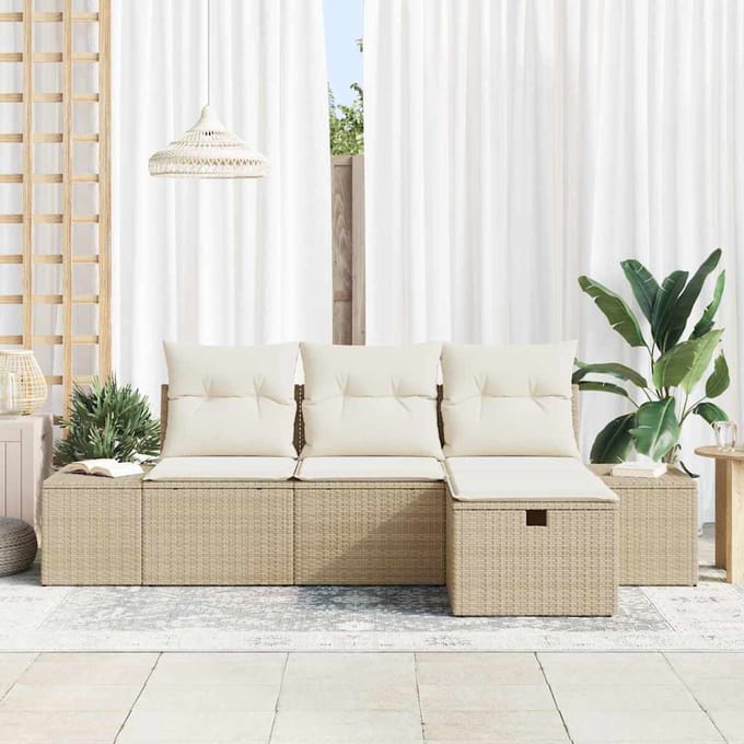 vidaXL Bankstel met kussen 4 pcs poly rattan