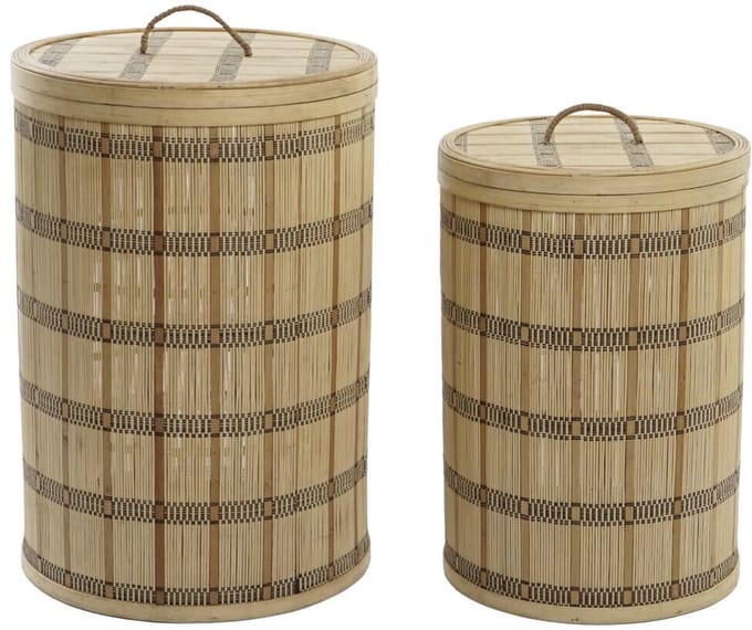 Mand Set 2 Bambu 40x40x63 met natuurlijke bruine strik