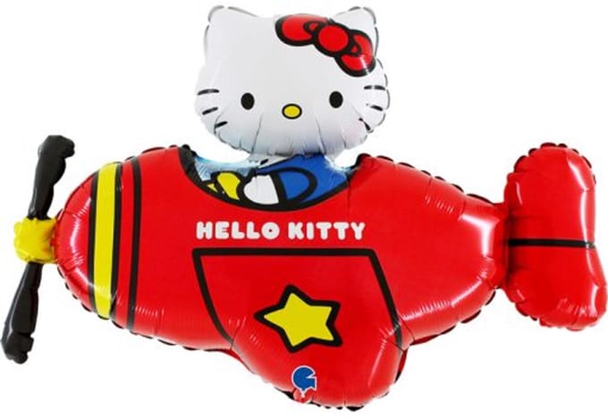Hello Kitty Folieballon - Vliegtuig - Rood - 76 cm - Plat geleverd