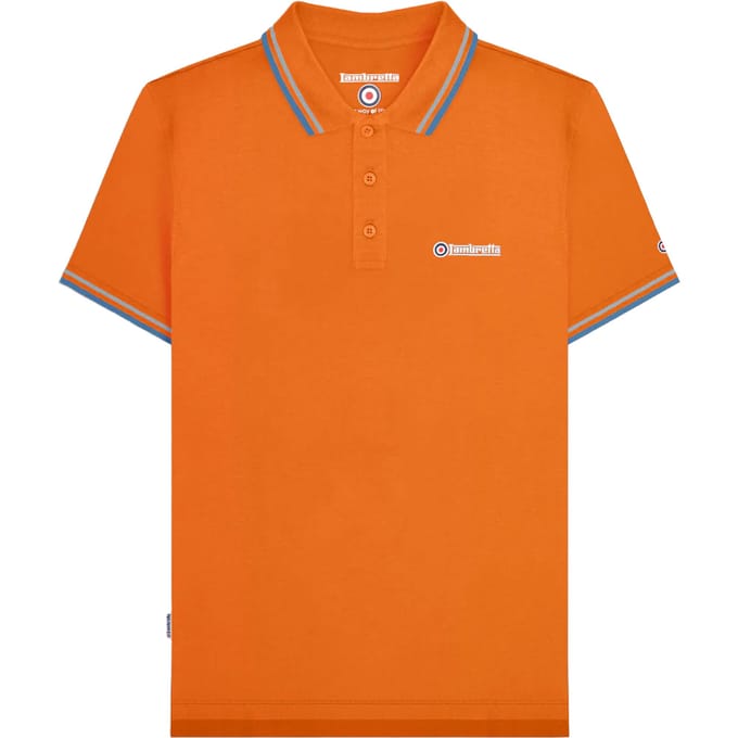 Lambretta Heren SS25 Twin Tip Poloshirt (Oranje/hemelblauw)