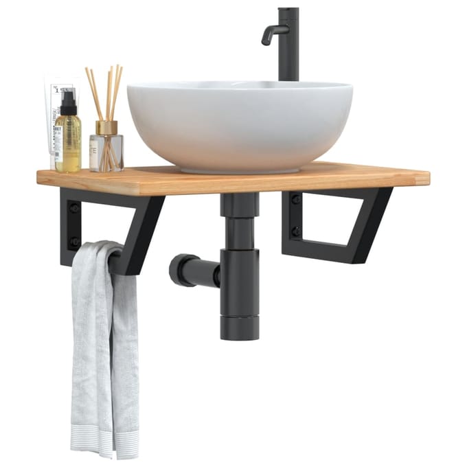 vidaXL - Badkamer - wandschap - staal - en - massief - eikenhout