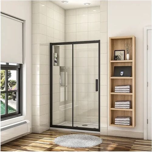Aica 160x195 cm douchescherm,schuifdeur,douchedeur,8 mm NANO GLAS zwart,Met bufferstrook