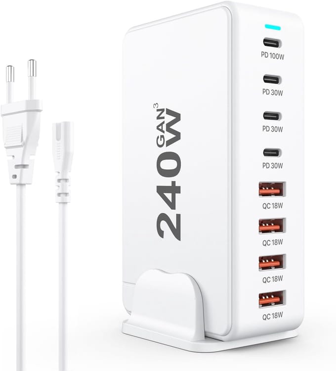240W 8-poorts USB-C laadstation - PD snellaadtechnologie
