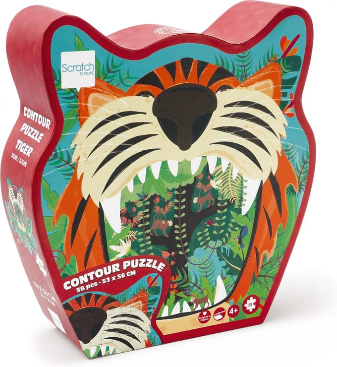 SCRATCH Contour Puzzel - Tijger - 53X56Cm - 59 Stukjes - 4 Jaar