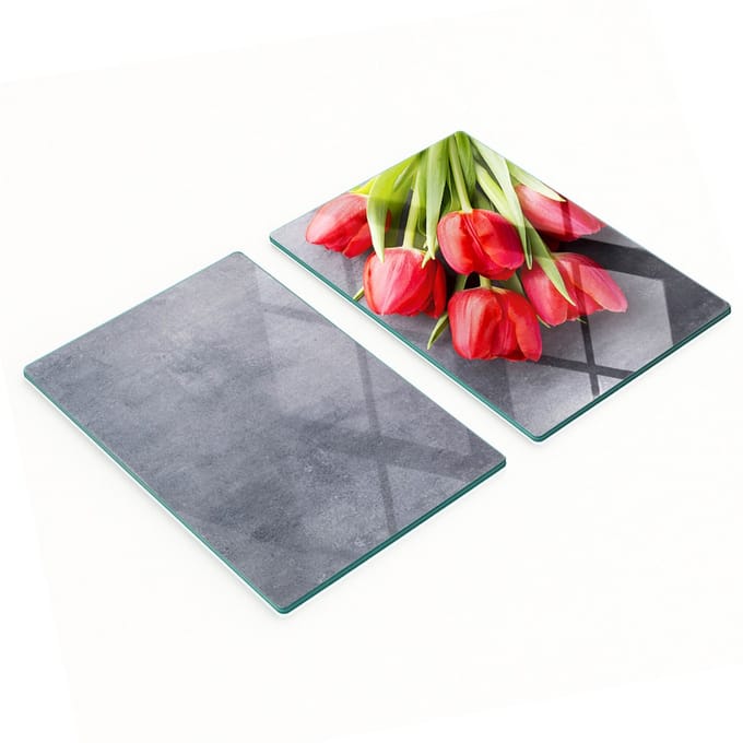 Multifunctionele decoratieve glazen borden met rode tulpen, 2x40x52 cm