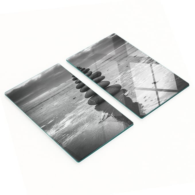 Decoratieve glazen snackplanken met balancerende stenen, 2x30x52 cm