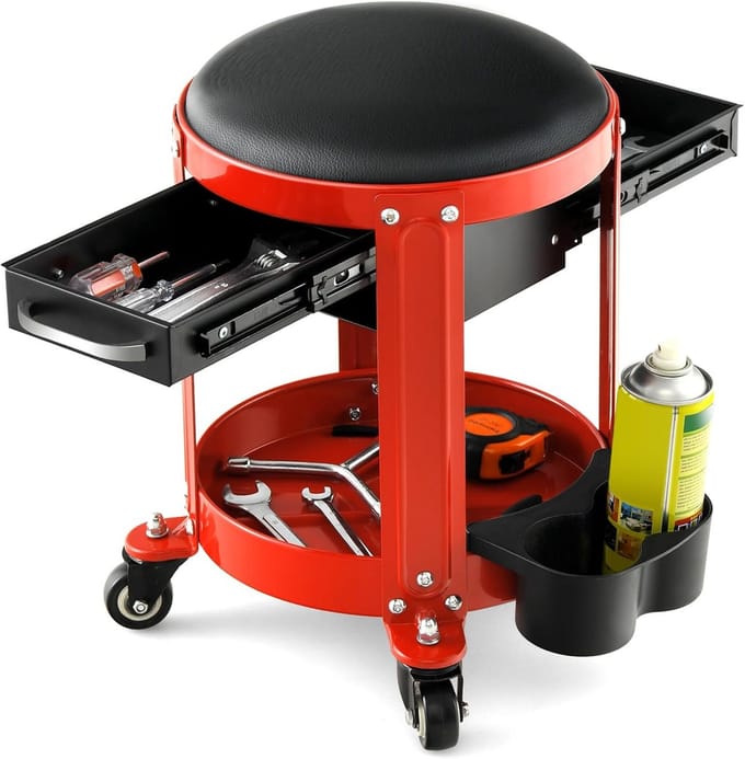 Roller Werkplaatskruk met 2 Opbergladen en Zitting - 159 kg Capaciteit