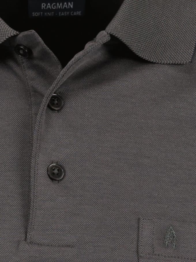Ragman Softknit Polo Longsleeve Uni Breast Pocket Antraciet / male