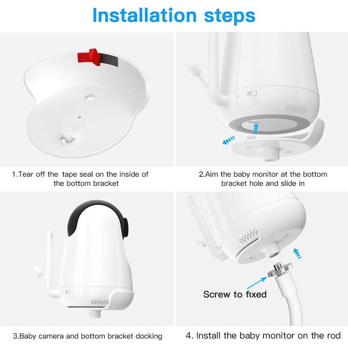 Babyfoon Clipbevestiging Compatibel met VAVA Babyfoonbevestiging voor peuters Flexibele draaibevestiging wit