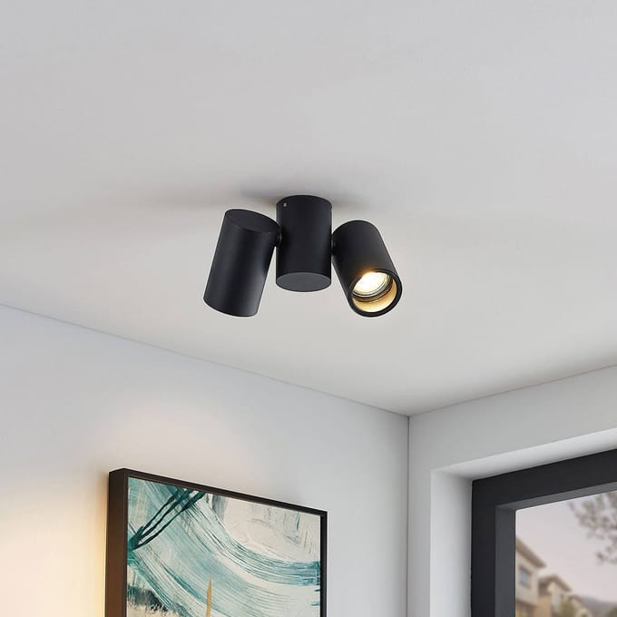 Arcchio - plafondlamp - 2lichts - Aluminium, metaal - H: 11.5 cm - GU10 - zwart