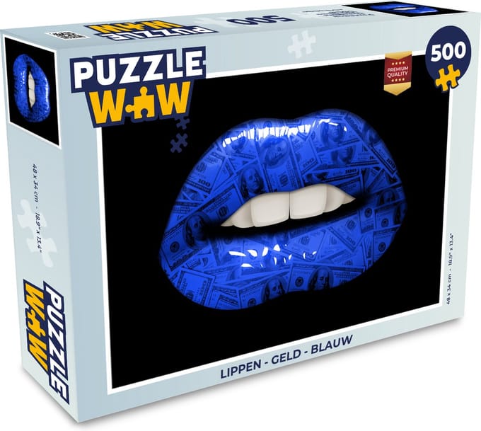 Puzzel Lippen - Geld - Blauw - Legpuzzel - Puzzel 500 stukjes