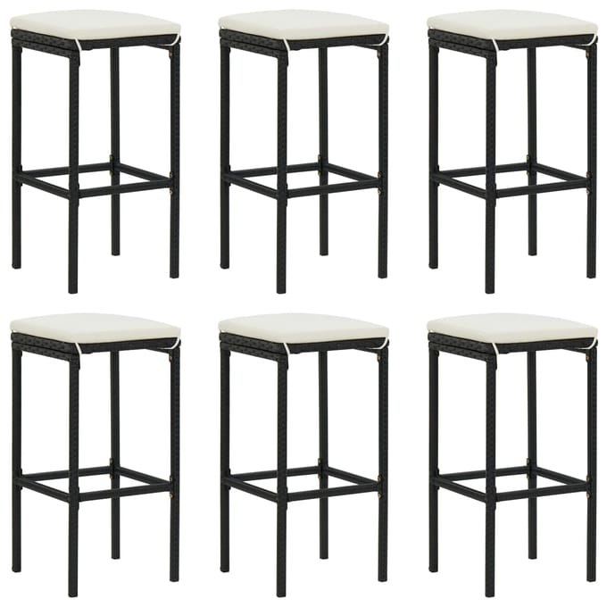 vidaXL - Barkrukken - 6 - st - met - kussens - poly - rattan - zwart