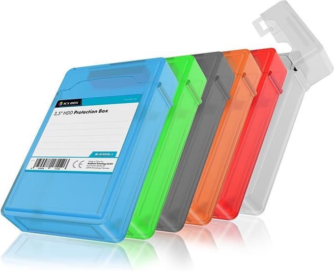 ICY BOX IB-AC602b-6, 3,5 HDD Schutzbox, transparent, 6 Farben 3,5 harde schijf bewaarbox