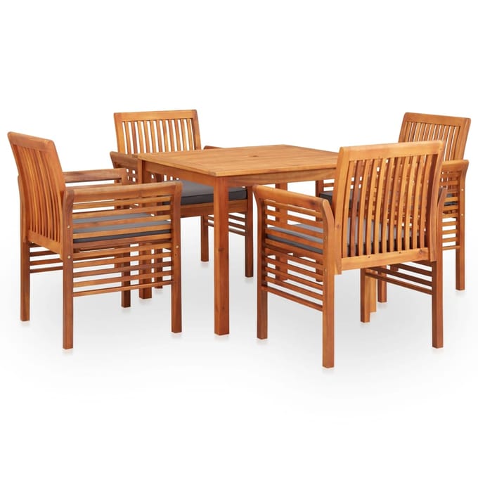 vidaXL - 5-delige - Tuinset - met - kussens - massief - acaciahout