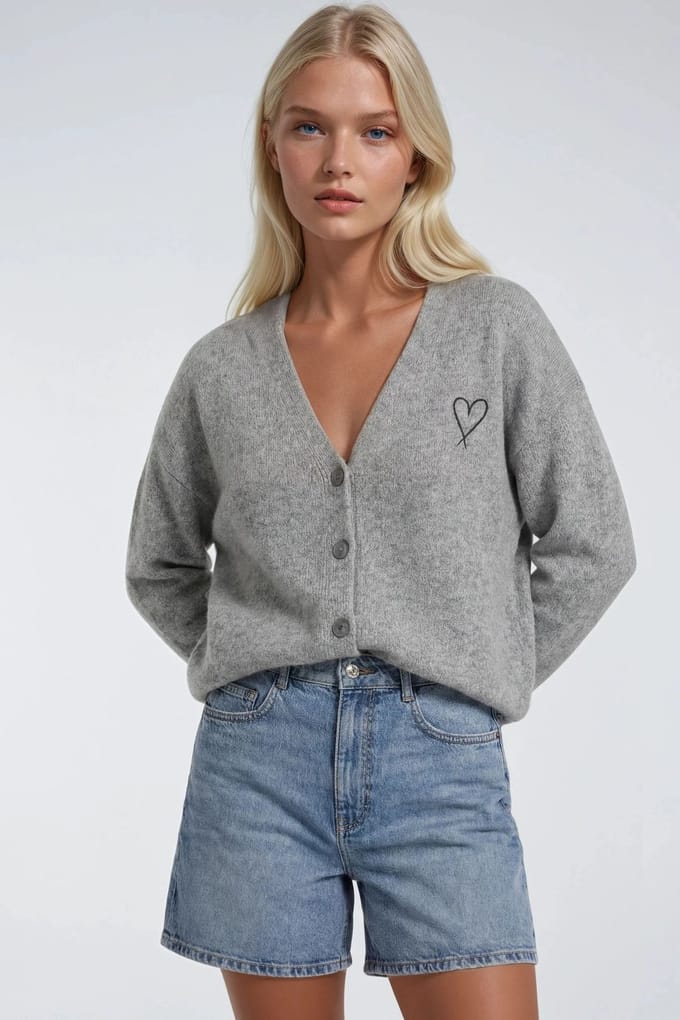 Oversized Gebreide Cardigan met Hartdetail