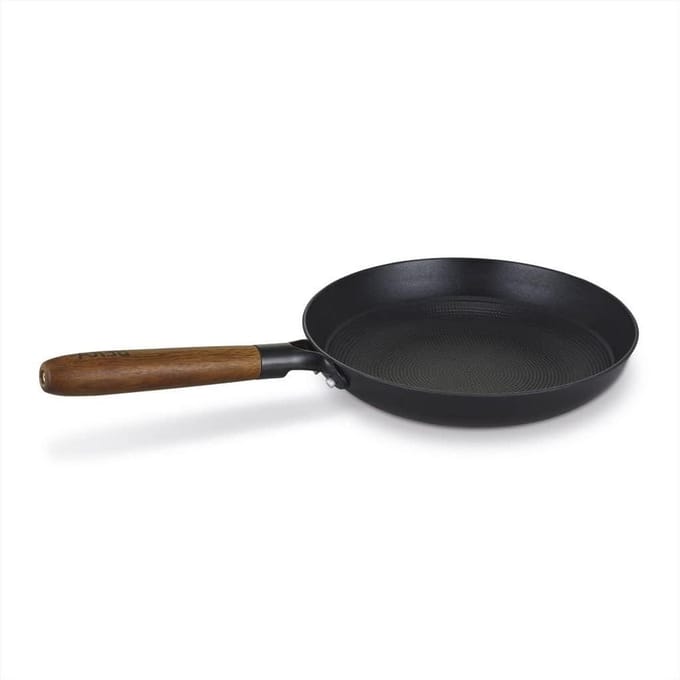 SnelShoppen - Braadpan 24 cm - Geëmailleerd Staal met Acaciahouten Handvat - Antiaanbaklaag Keramiek - Geschikt voor Inductie en Grill - Ideaal voor K