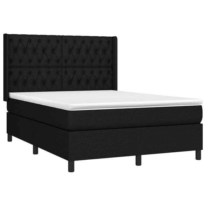 vidaXL - Boxspring - met - matras - stof - zwart - 140x200 - cm