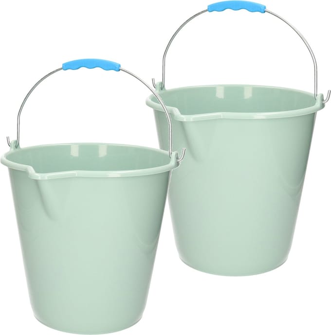 Plasticforte Emmer - 2x stuks - met schenktuit - 12L - mintgroen - schoonmaakemmer